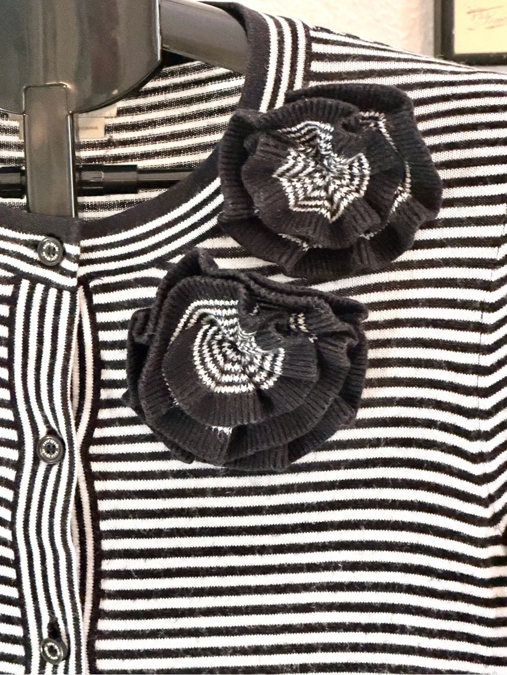 Kate Spade New York Striped Cardigan Rosette Flower Applique Size XS